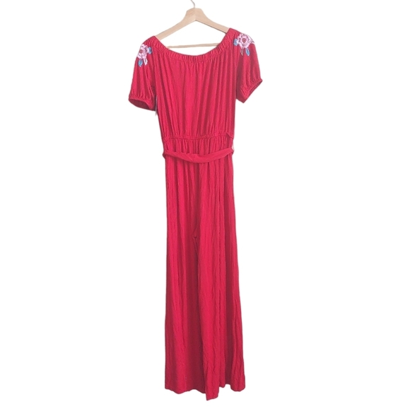 Boston Proper Red Embroidered Jumpsuit - Picture 2 of 5